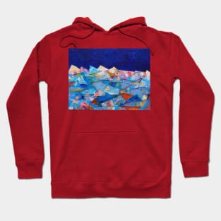 Ice, in shades of blue, pink, gold and red Hoodie